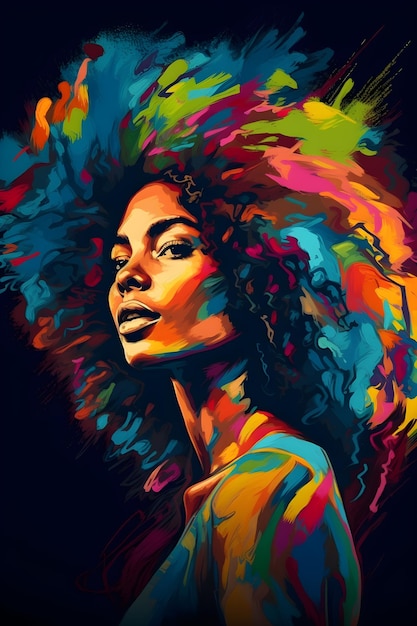 Un retrato colorido de una mujer con un afro negro