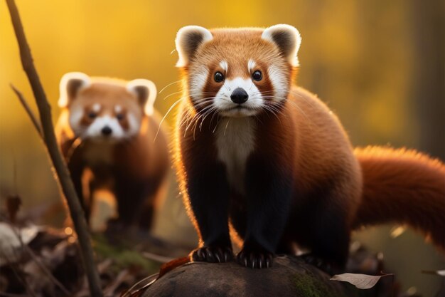 Retrato de comadrejas elegantes y curiosas que muestran su hábitat forestal