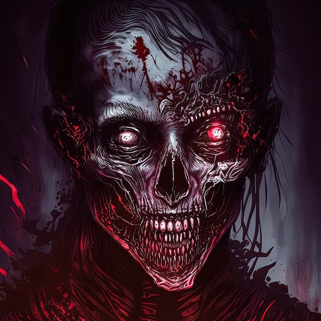 Retrato de concepto de fantasía de una pintura de ilustración de estilo de arte digital zombie con dientes