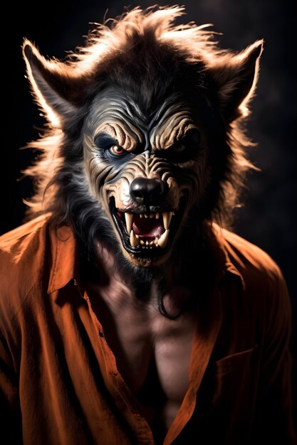 Retrato de un concepto de Halloween de hombre lobo