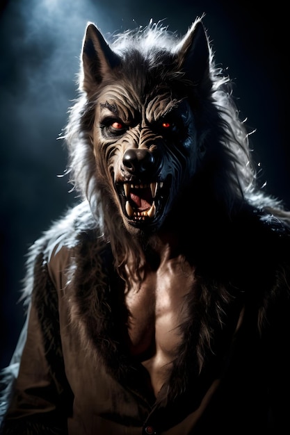 Retrato de un concepto de Halloween de hombre lobo