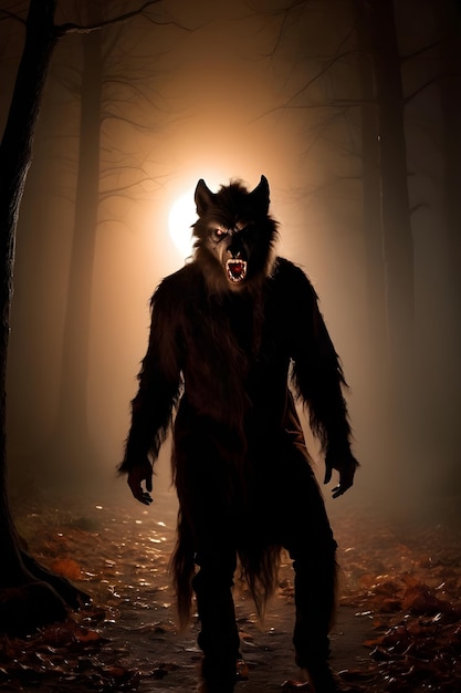 Foto retrato de un concepto de halloween de hombre lobo