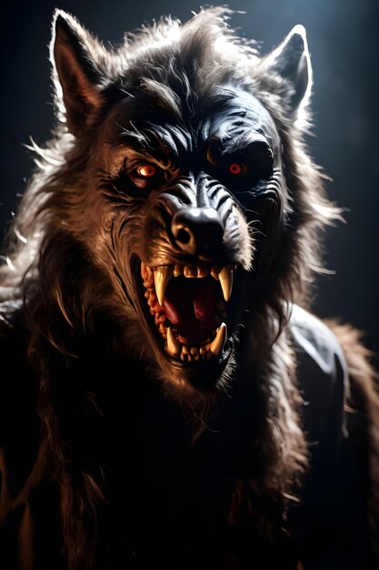 Foto retrato de un concepto de halloween de hombre lobo