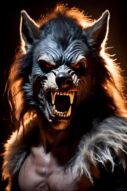 Foto retrato de un concepto de halloween de hombre lobo