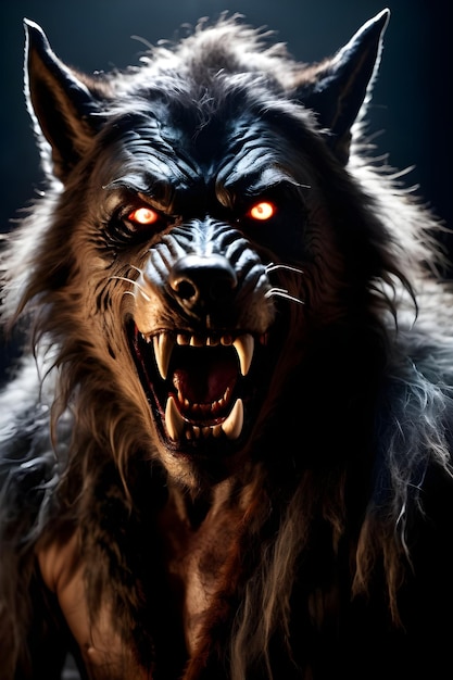 Foto retrato de un concepto de halloween de hombre lobo