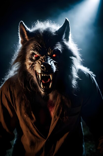 Foto retrato de un concepto de halloween de hombre lobo