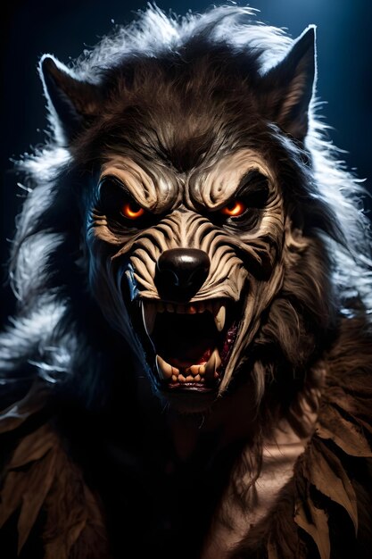 Foto retrato de un concepto de halloween de hombre lobo