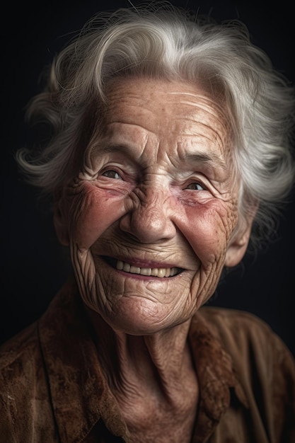 Retrato conceptual de una anciana sonriendo felizmente creado con ai generativo