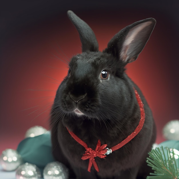 Foto retrato de conejo feliz feliz navidad y feliz año nuevo