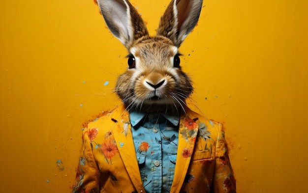 Retrato de un conejo con gafas de sol en un fondo aislado IA generativa