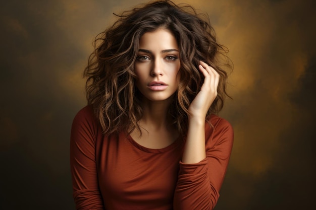 Foto retrato contemplativo de una mujer de cabello rizado