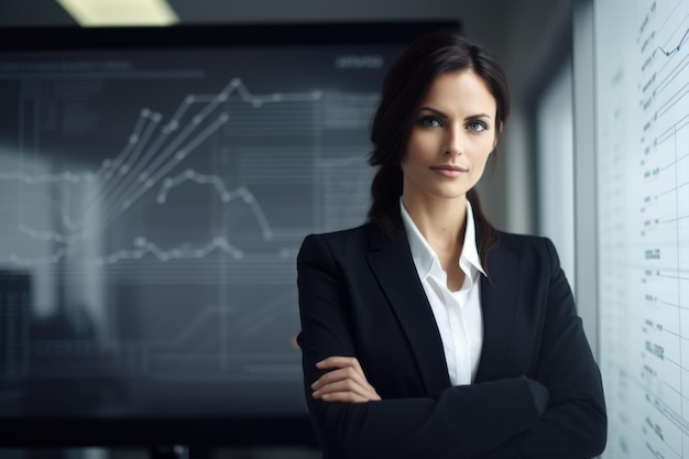 Retrato corporativo mulher caucasiana confiante mulher de negócios posando em escritório empresa dentro de casa mãos