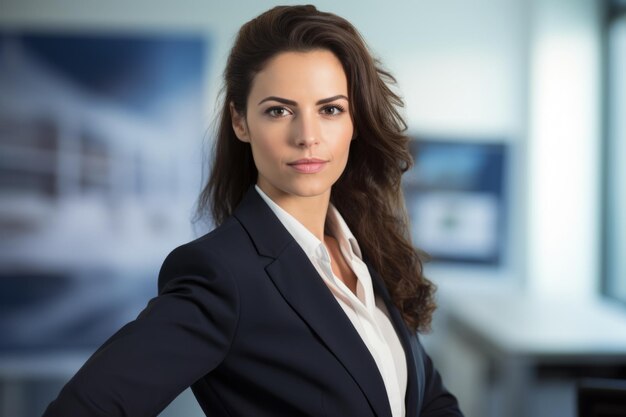 Retrato corporativo mulher europeia confiante mulher de negócios posando em escritório empresa dentro de casa mãos