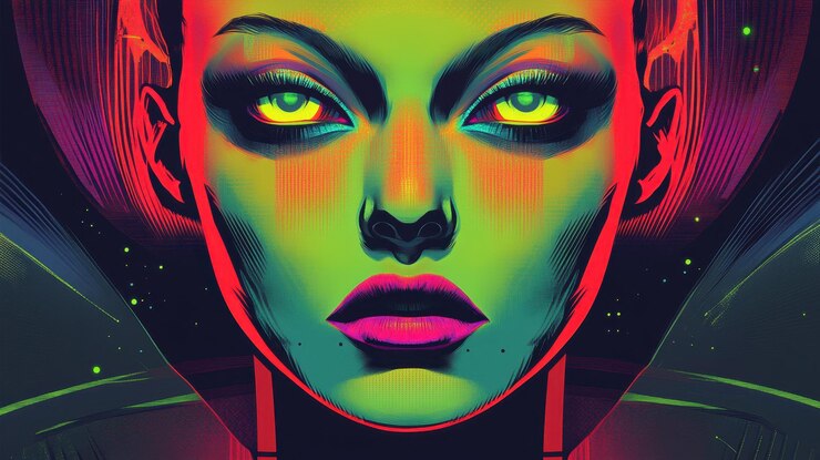 Retrato cósmico de una mujer de neón Arte vibrante