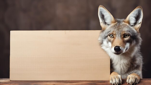 Retrato de un coyote gracioso con una pancarta en blanco Copyspace