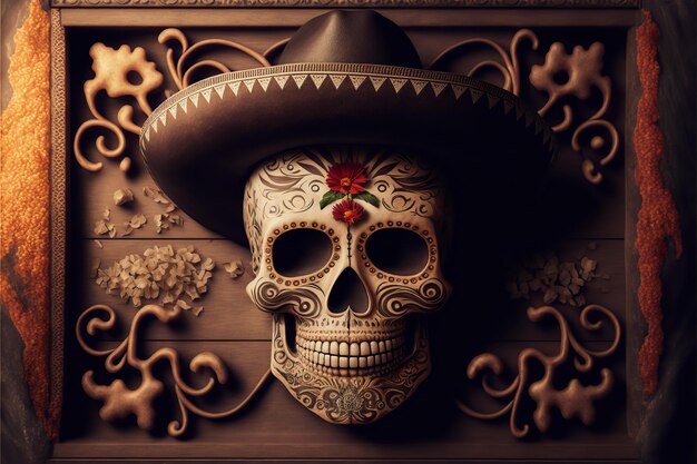 Un retrato de cráneo mexicano de época decorativo