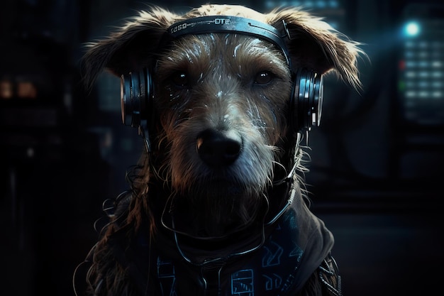 Retrato cyberpunk de um cão