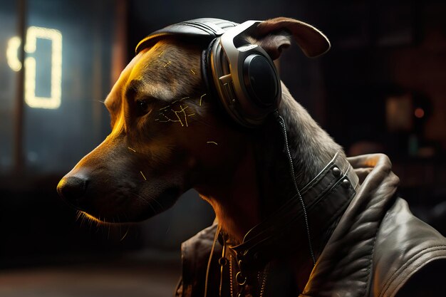 El retrato cyberpunk de un perro