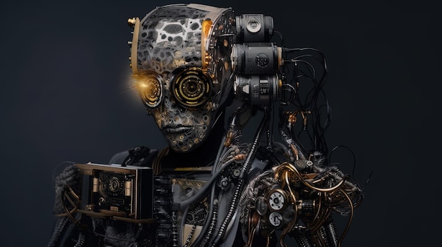 Retrato de un cyborg o android que muestra los componentes internos IA generativa