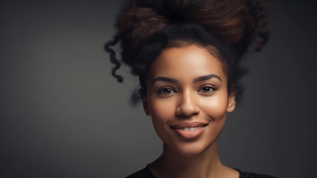 Retrato da beleza da mulher negra afro-americana com um grande sorriso no rosto