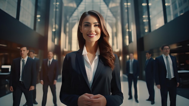 Retrato da equipe de negócios liderada pelo conceito de trabalho em equipe da corporação feminina