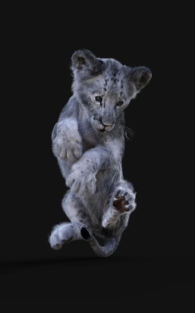 Retrato da ilustração 3d do filhote de leão branco isolado no fundo escuro