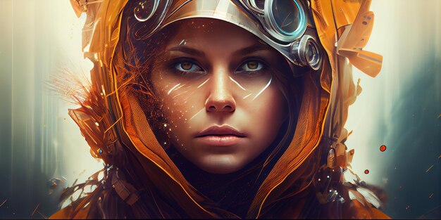 Retrato da imagem panorâmica do astronauta menina Generative Ai