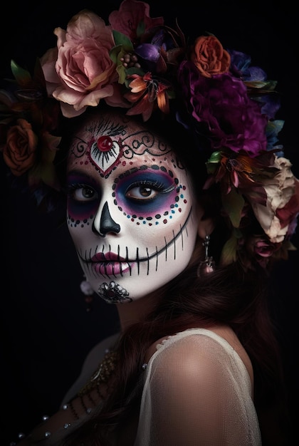 Retrato da pessoa fictícia mexicana Dia dos Mortos El Dia de Muertos criado com IA generativa