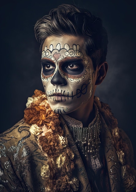 Retrato da pessoa fictícia mexicana Dia dos Mortos El Dia de Muertos criado com IA generativa
