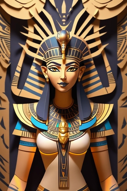 Retrato da princesa egípcia em joias de ouro, rainha Cleópatra, deusa do Egito, arte de papel