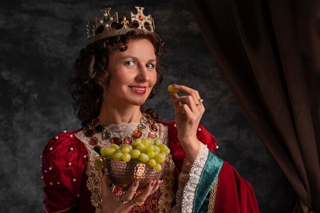 Foto retrato da rainha com uvas