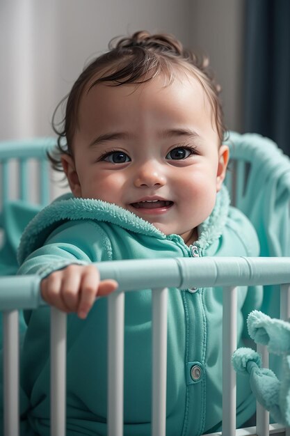 Foto retrato de adorável bebê recém-nascido no berço