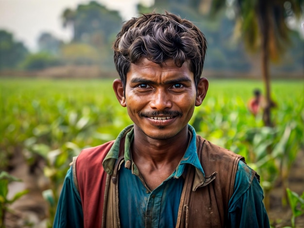 Retrato de agricultores de Bangladesh em meio a vastos campos Uma vista rural gerada pela IA