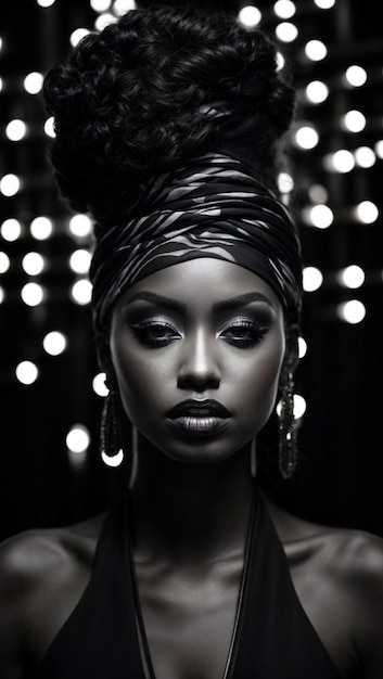 Retrato de Alta Resolucion en Blanco y Negro de Mujer Africana con Estilo de Cine Negro