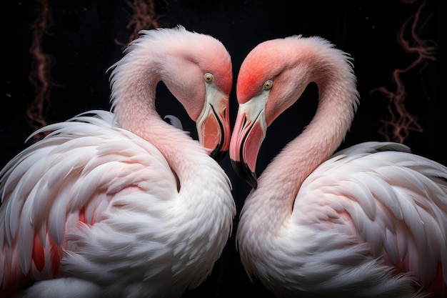 Retrato de animal em close de flamingos cor de rosa