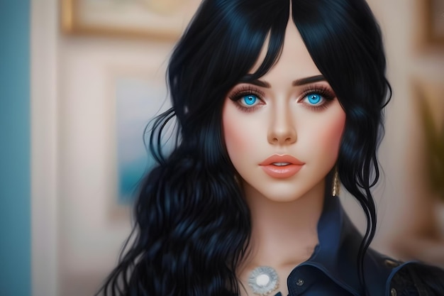 Retrato de anime de uma menina de cabelo preto Gerada por uma rede neural de IA