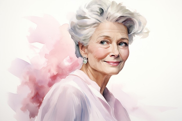 Foto retrato de aquarela de uma moderna e elegante senhora idosa em cores pastel