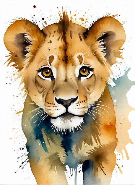 retrato de aquarela leão bonito ilustração de animal de safári imprimível em arte de parede