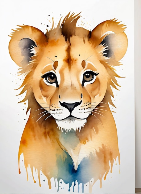 retrato de aquarela leão bonito ilustração de animal de safári imprimível em arte de parede