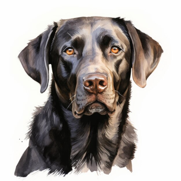 Retrato de aquarela vibrante Estudo realista da cabeça de um cão Labrador preto em branco