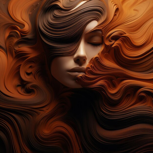 Retrato de arte digital abstrato de mulher com cabelo giratório