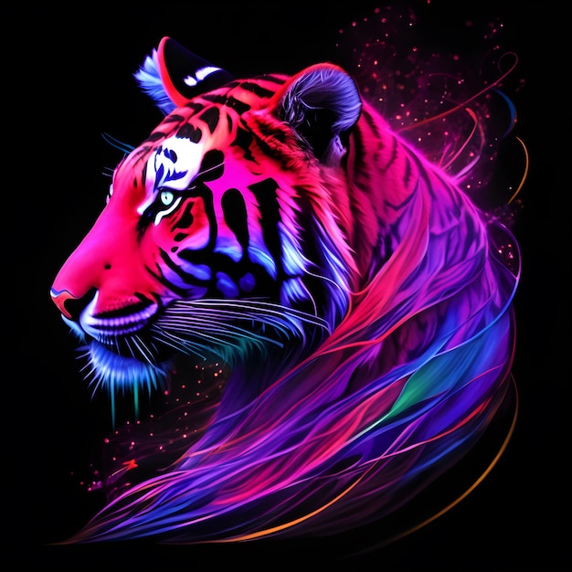 Retrato de arte em estilo neon claro de um tigre Generative AI