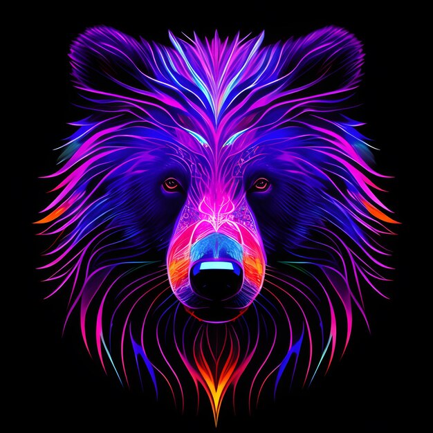 Retrato de arte em estilo neon claro de um urso Generative AI