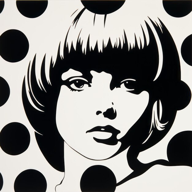 Foto retrato de arte pop preto e branco em museu com pontos polka