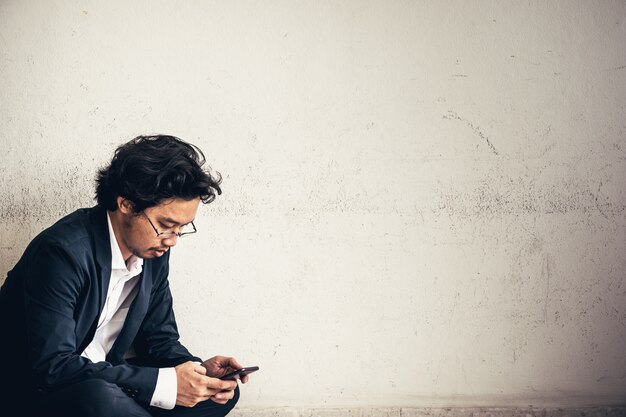 Retrato, de, asiático, homem negócios, cansado, de, trabalho