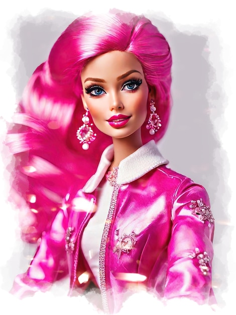 Retrato de Barbie rosa brilhante