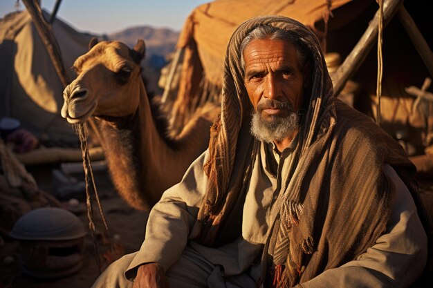 Retrato de beduínos no deserto do Egito