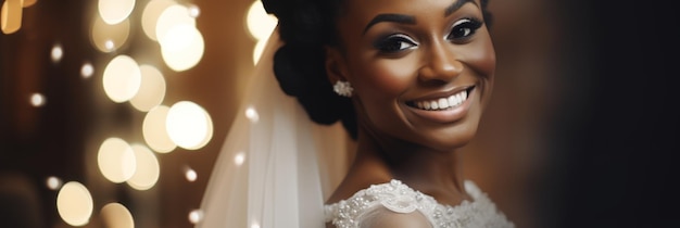 Retrato de bela noiva feliz afro-americana