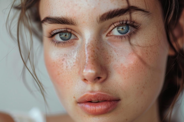 Retrato de beleza de rosto feminino com pele natural