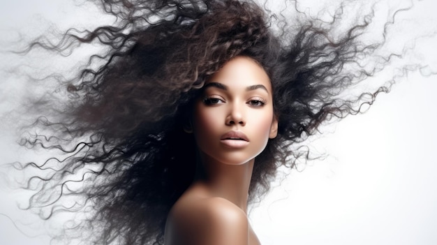 Retrato de beleza de uma garota afro-americana com cabelo afro Uma bela mulher negra